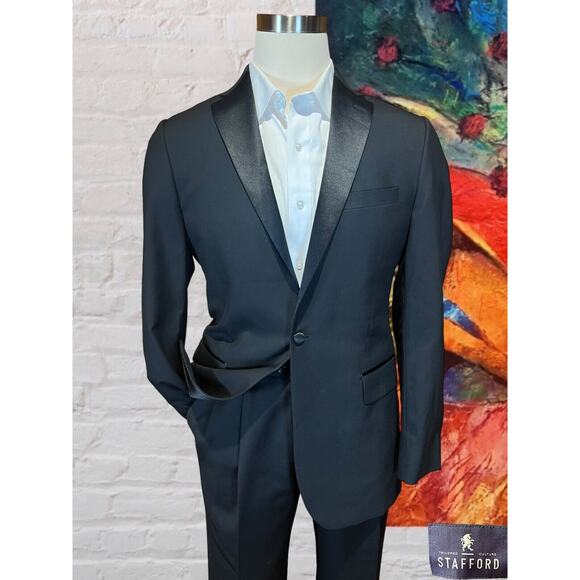 Stafford Tuxedo Jacket 40L Mens Black Suit Coat Jacket Only - Picture 2 of 14